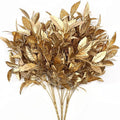 CATTREE Christmas Artificial Plants, Plastic Leaves Fake Grass Faux Shrubs Bushes for Home Indoor Outdoor Garden Leaf Wedding Festival Decoration Hall Table Golden Planter Filler - Gold 3 Pack