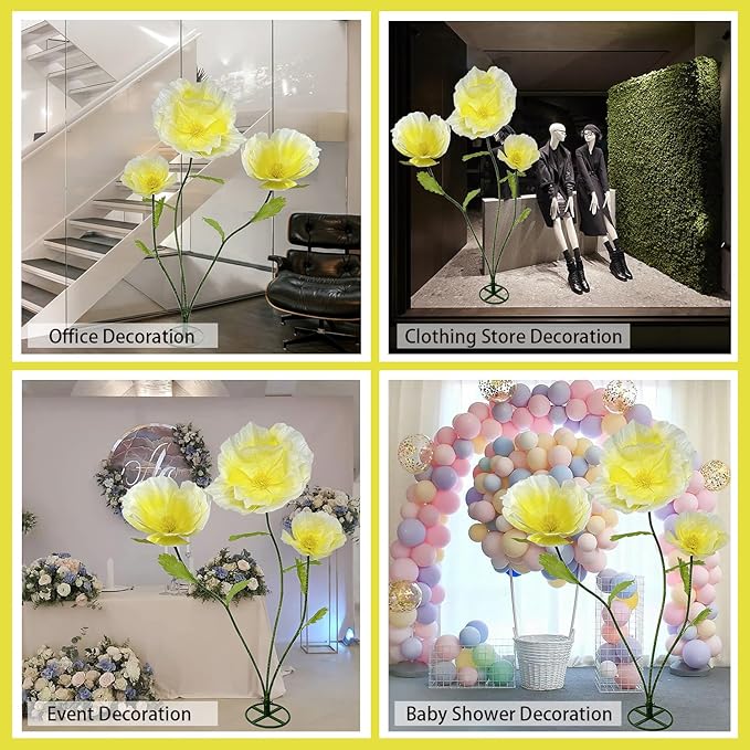 3Pcs Giant Flowers Wedding Decor, Artificial Flower with Stems Large Flower Decorations for Garden, Office, Home Decor, Wedding, Party, Graduation, Store, Art Gallery (Yellow)