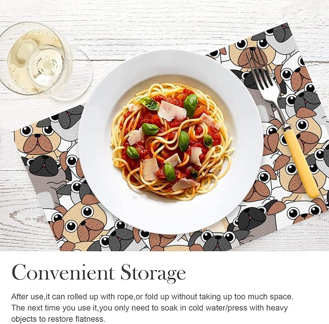 Placemats Set of 4 Waterproof Oilproof Table Mats Cute Puppy Washable Wipeable Heat Resistant Easy to Clean for Indoor Outdoor Party Kitchen Dining Table Decoration 12 * 18in