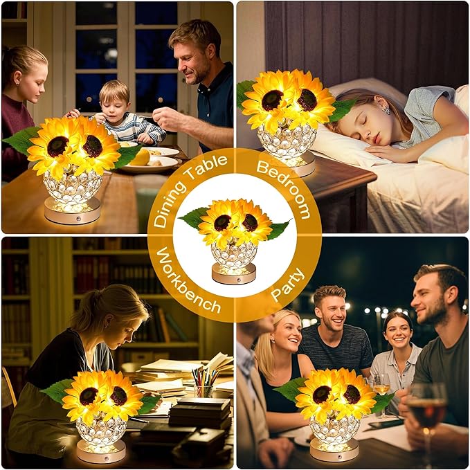 Sunflower Flower Lamp for Women Gifts, 3 Color Dimmable Night Light, Rechargeable Cordless Touch Table Lamp for Womens Mom Wife Friends Girlfriend Her Gifts, Perfect for Bedroom Bar Coffee Shop