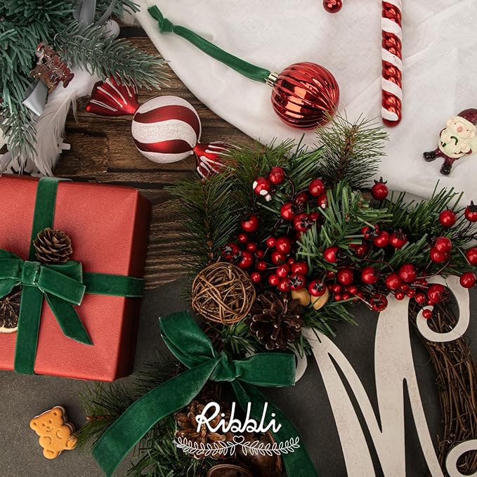 Ribbli Polyester Forest Green Velvet Ribbon,3/8 Inches,10-Yard Spool,Use for Choker,Gift Wrapping,Floral Bouquets, Boutonnieres