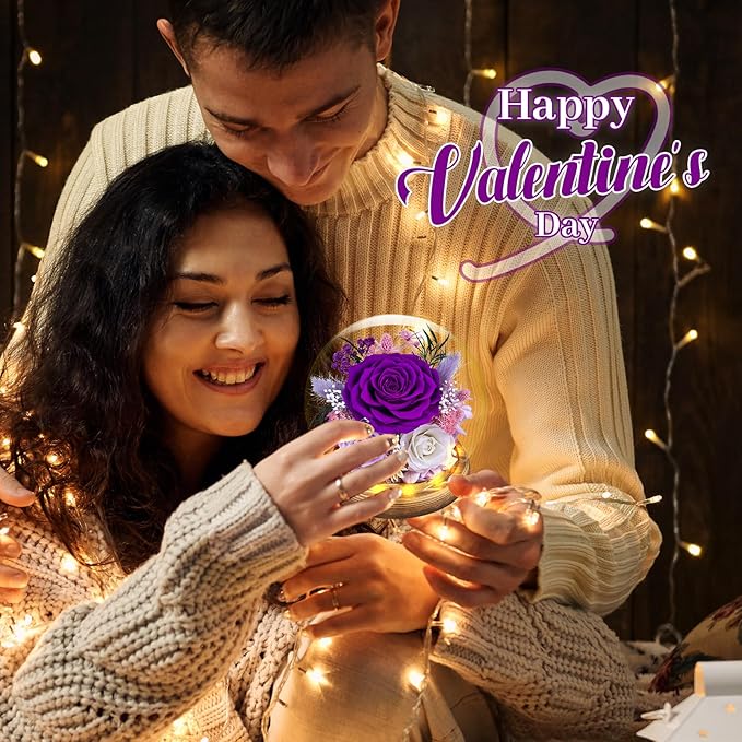 Preserved Roses Forever rose in glass dome - Birthday Gifts for Women Mom, Real Flowers for Delivery Prime | Rose Gift for Grandma Wife Sister Friend(Mix purple)