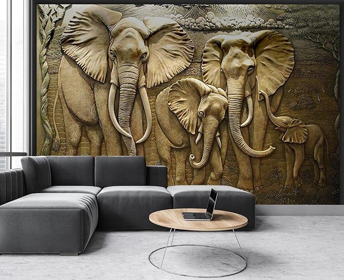 Wall Mural - 3D Elephant Wallpaper for Bedroom & Living Room - 158" x 110" (Not Self-Adhesive)