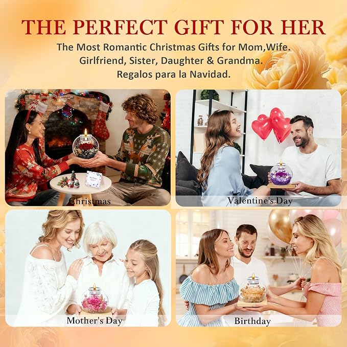 DEEMEI Gifts for Women Christmas Birthday Gifts for Women Preserved Real Rose in Glass Dome with Scented Fresh Flowers for Delivery Prime Eternal for Her Mom Grandma Wife Girlfriend Sister, Pink