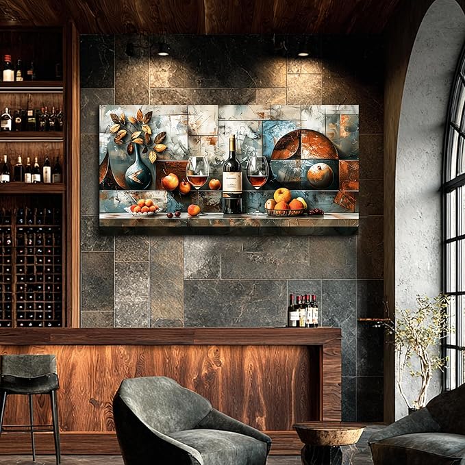 hyidecorart Large Wall Art For Kitchen Wall Decor For Living Room Dining Room Decorations Liquor Still Life Wine Glass Fruit Canvas Prints Painting Bar Pub Posters Modern Stretched Artwork Home Decor