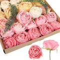 IPOPU Colorful Fake Rose Heads 25pcs Pink Silk Roses Artificial Flowers Combo White Fake Flowers for Rose Centerpieces for Tables Head Table Wedding Decorations Floral Centerpieces (Watermelon)
