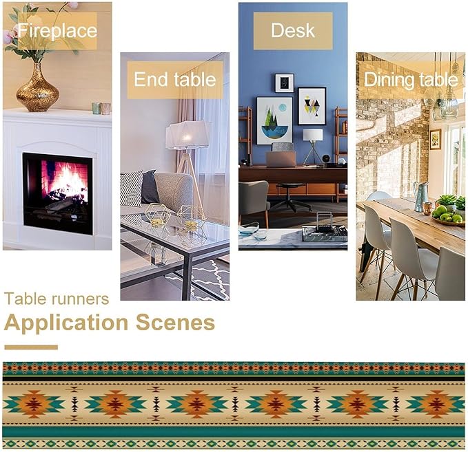 Aztec Southwest Table Runner, Ethnic Style Design Geometric Triditional Kitchen Table Runners Table Setting Decor for Garden Farmhouse Wedding Party Holiday Dinner Home, 13x120 Inch