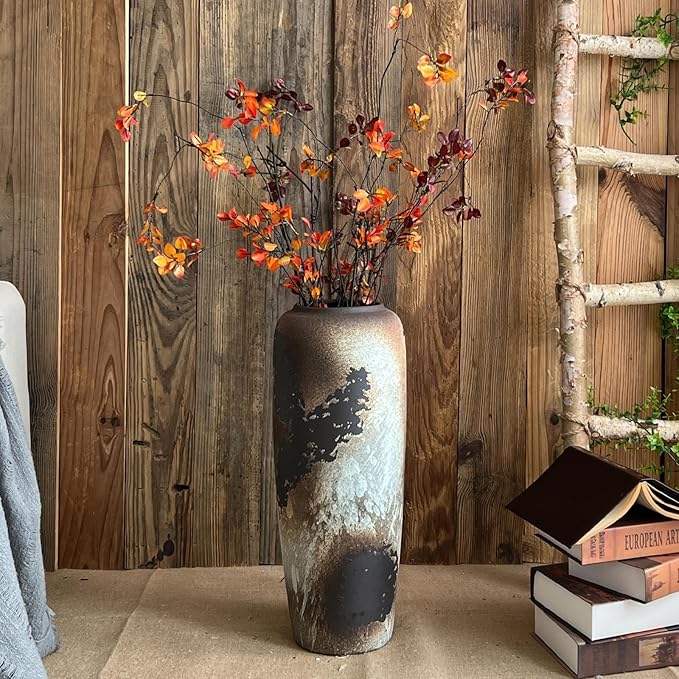 Rustic Ceramic Tall Floor Vase,19.7 Inch Black Large Pottery Farmhouse Decor Floor Vase for Living Room Entryway Table Centerpiece Decor,Vintage Terracotta Vases,Wedding Gift