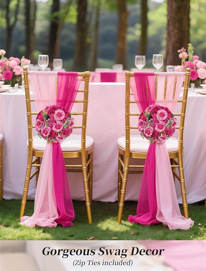 BLOSMON Peony Artificial Flowers Ball: 2pc 9.5 Inch Hot Pink Floral Arrangement for Centerpieces - Easy to Use Wedding Dinning Table Decoration - Fake Silk Peony Kissing Ball Home Party Decor