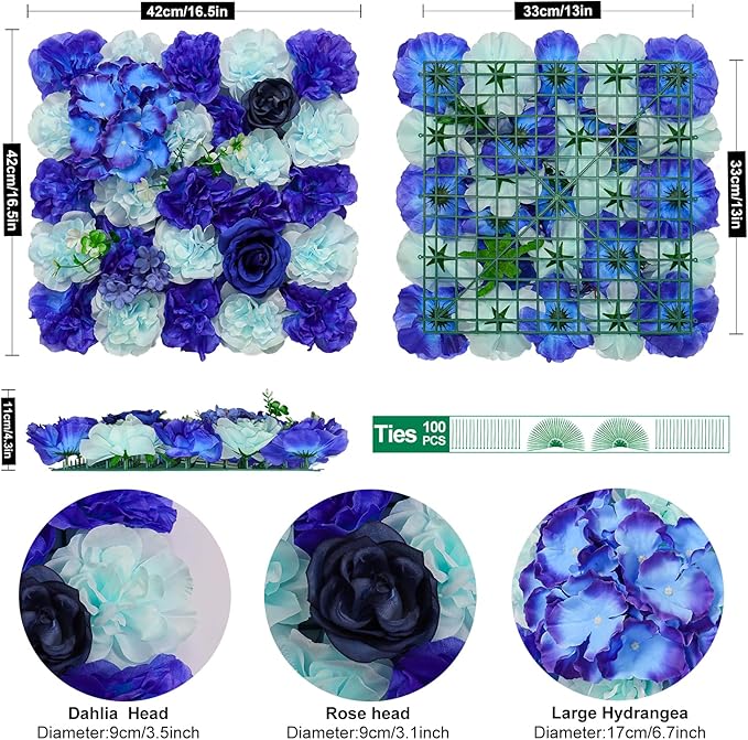 Flower Wall Backdrop 9pcs 16.5x16.5 Inch Flower Wall Decor Artificial Floral Wall Panel Ideal for Wedding Celebrations, Festive Party Birthday Backdrops and Elegant Home Decor