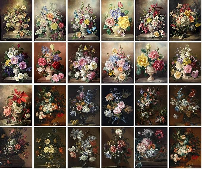 Large Stickers (24pcs 2.5"x3.5") Flowers in VASE Still Life Antique Museum Painting Art by Harold Clayton Retro Poster Reprint
