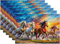 Watercolor Horse Running Placemats Set of 6, Linen Place Mat Washable Stain Resistant Table Mats for Farmhouse Kitchen Dining Holiday Party Wedding Decor 12x18 Inch