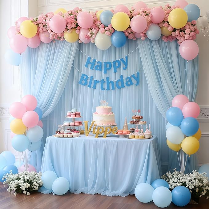 10x10 Blue Tulle Backdrop Curtains for Parties, Sheer Backdrop Curtain Wedding Photo Background Drapes for Baby Shower Photography Birthday Party
