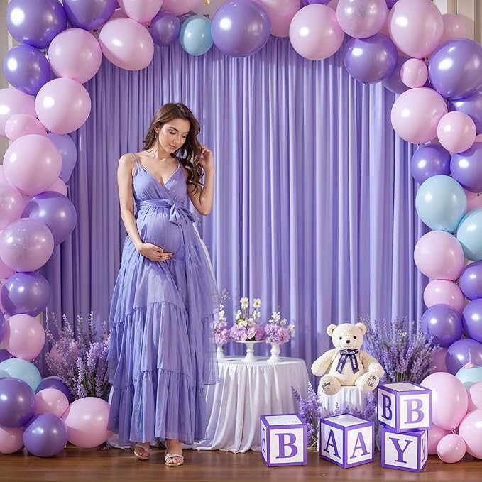 Lavender Backdrop Curtains 4 Panels - Wrinkle-Free Polyester Photography Drapes for Baby Shower & Party Background Backdrop Stand - 16 X10FT