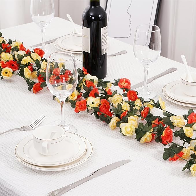 10 Pcs 82FT Flower Garland, Artificial Rose Garland Flowers Plants Fake Flower Hanging Rose Ivy, Birthday Party Valentine's Day Wedding Wall Arch Decor（Orange）