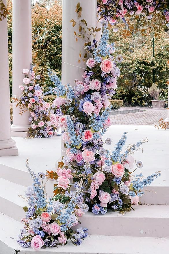 6PCS Delphinium Artificial Flower Lifelike Silk Larkspur Flowers Plant 35.43" Long Stem Blossoms Fake Flowers for Tall Vase Floral Arrangements Home Table Wedding Decor(Dusty Blue)