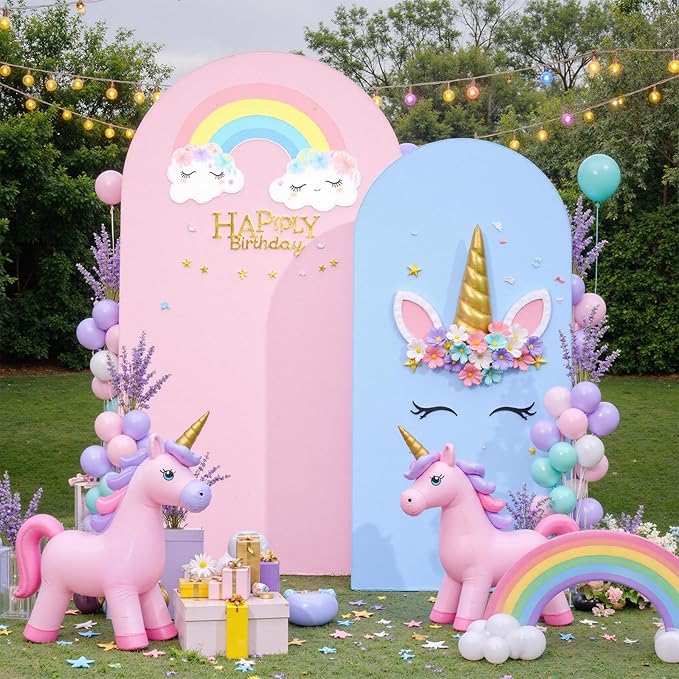 Blue Pink Arch Backdrop Cover Set of 2-7.2ft 6ft Dual Color Wedding Arch Cover-Wrinkle Free Stretchy Spandex Fitted Chiara Arch Stand Cover for Boy Girl Birthday Party Gender Reavel Photo Photography