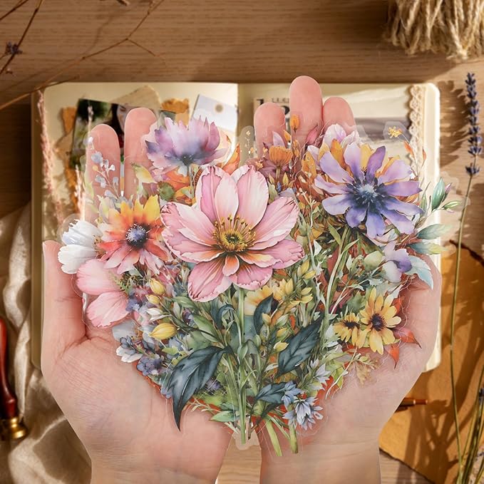 120 Pcs Waterproof Floral Stickers Set, Clear Botanical Journaling Stickers for Scrapbooks, Planners, Cards, DIY Crafts, Laptop & Water Bottle Decoration