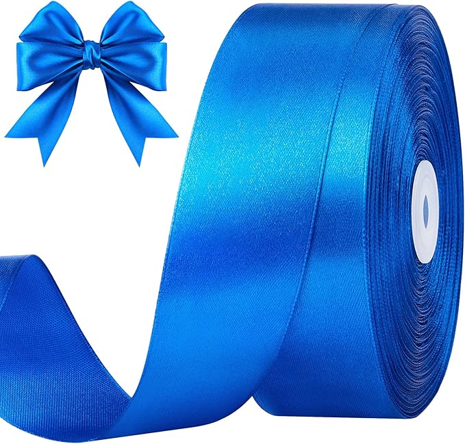 1-1/2 Inches 100 Yards Blue Satin Ribbon, Solid Fabric Ribbon Roll for Flower Bouquets, Gift Wrapping, Wedding, Handmade Crafts