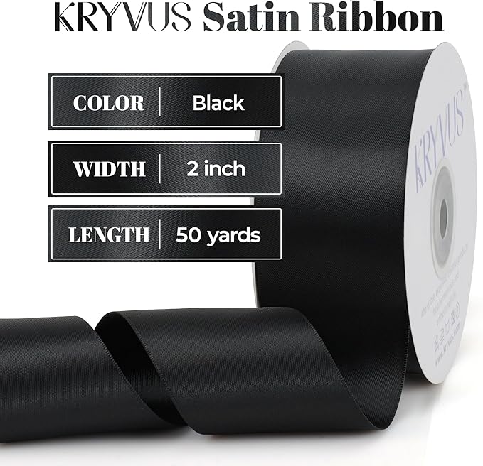 Black Satin Ribbon, Double Faced 2 Inch X 50 Yards Black Ribbon, Premium Satin Ribbon for Gift Wrapping, Crafts, Hair Bow Making, Sewing, Flower Bouquet, Wedding Party Decor