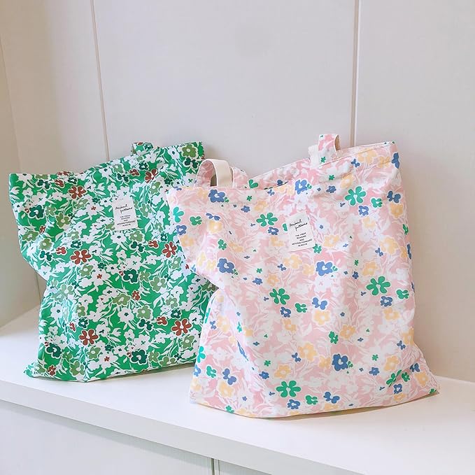 Cotton Canvas Tote Bag Reusable Soft Grocery Cloth Bag Floral Shoulder Bag for Beach Travel Shopping