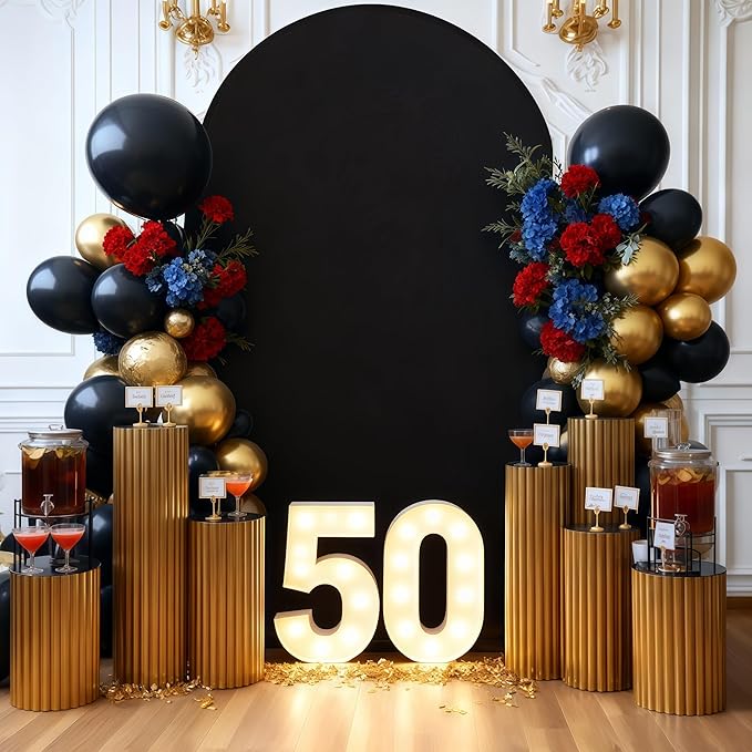 6.6FT Black Arch Backdrop Cover - Polyester Fitted Wedding Arch Stand Covers Round Top Chiara Arch Backdrop Cover for Birthday Party Banquet Photo Background Decoration