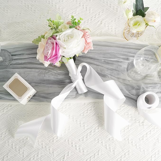 MEEDEE White Satin 3 Inch Ribbon Lux Double Faced Satin Ribbon by 10 Yards Extra Wide Silk Ribbons White Fabric Ribbons for Christmas Tree, Crafts, Weddings Decor