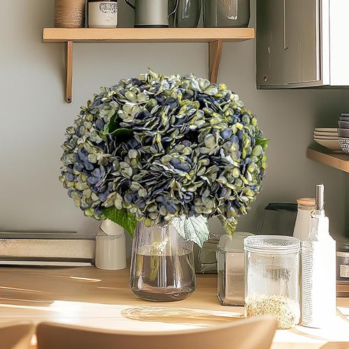 10PCS Fake Hydrangea Artificial Flowers Hydrangea Bouquet for Home Wedding Bridal Bouquet Office Party Table Centerpiece DIY Floral Decor (Autumn Blue)