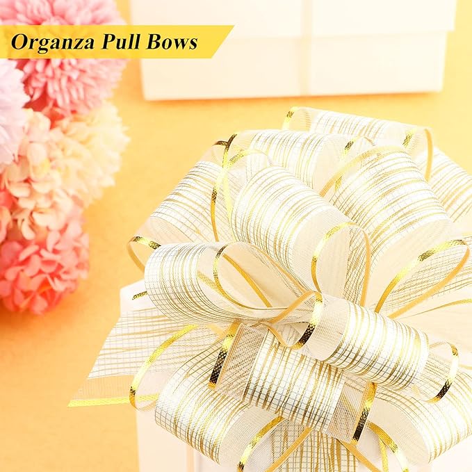 WILLBOND 20 Pieces 6 Inch Pull Bows Gift Wrapping Ribbon Pull Bows for Christmas Wedding Baskets Valentine Multicolor Wrap Accessory for Gift Present Holiday Decor(White)