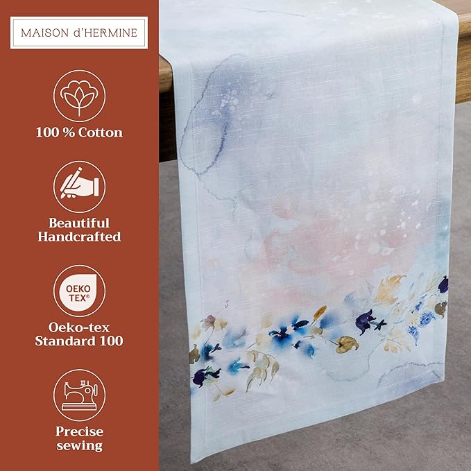 Maison d' Hermine Table Runner 100% Cotton Single Layer Table Runners 72 inches Long Decorative for Home Kitchen Dining Party Wedding Bridal Shower Spring Summer (Lazy Summer Days, 14.50" x 72")