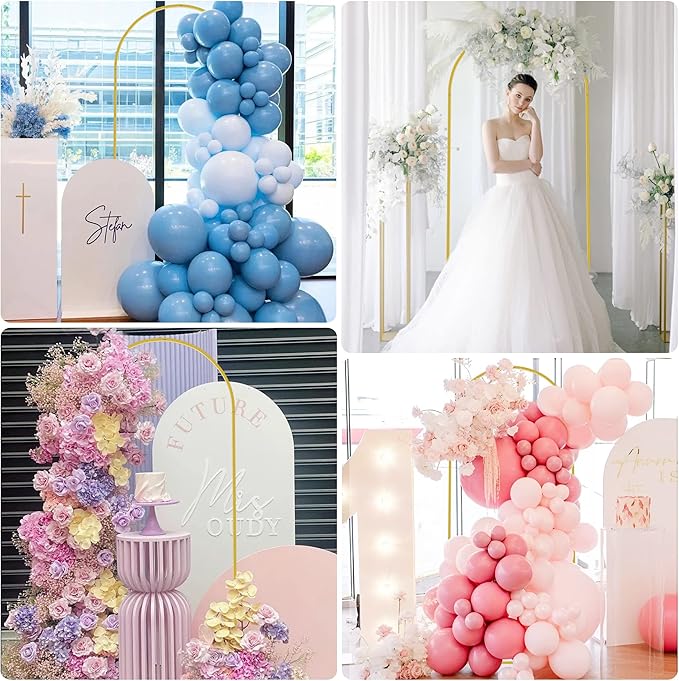 Putros 6ft Metal Arch Stand with Cover Dusty Blue Spandex Fitted Wedding Arch Cover and Round Top Chiara Backdrop Stand Set for Birthday Party Baby Shower Decoration