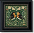Vintage 3D Textured Bird and Flower Framed Wall Art 16x16, Square Robin Floral Botanical Print Sandstone Surface Artwork, Rustic Nature Living Room Bedroom Farmhouse Entryway Home Decor