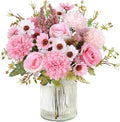 Dremisland Artificial Flowers Like Real Artificial Bouquet 2 Packs Silk Artificial Roses Bouquet with Daisy Chrysanthemum Pink Flowers for Centerpiece Table Wedding Party Home Decor