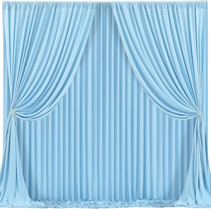 Blue Backdrop Curtains 4 Panels - Wrinkle-Free Light Blue Curtains Polyester Photography Drapes Photo Background for Baby Shower Birthday Party Decorations- 16 X10FT (Blue)