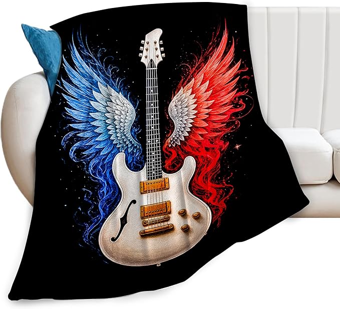 Guitar Blanket Music Throw Blanket Musical Instrument Soft Cozy Fleece Fuzzy Stuffed Plush Flannel Gifts for Girls Women Boys Kids Adults 60"X80"