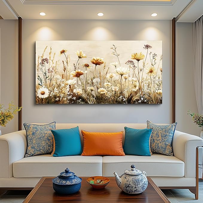 hyidecorart Elegant Flowers Canvas Wall Art - Floral Pictures for Wall Decor Modern Home Decor Oil Paintings Nature Watercolor Prints Artwork for Living Room Bedroom Office Wall Decoration 20" x 40"