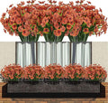 15 Bundles Artificial Flowers Fake Silk Flowers Outdoor UV Resistant Faux Flowers Plastic Fabric Greenery Plants for Hanging Planter Kitchen Home Office Wedding Garden Decoration (Orange)