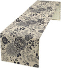 Boho Floral Table Runner, Vintage Rose Peonies Hydrangea Flower Botanical Aesthetic Gothic Beige Black Garden Table Runner for Indoor Outdoor Home Party Holiday Decor, 13x108inch