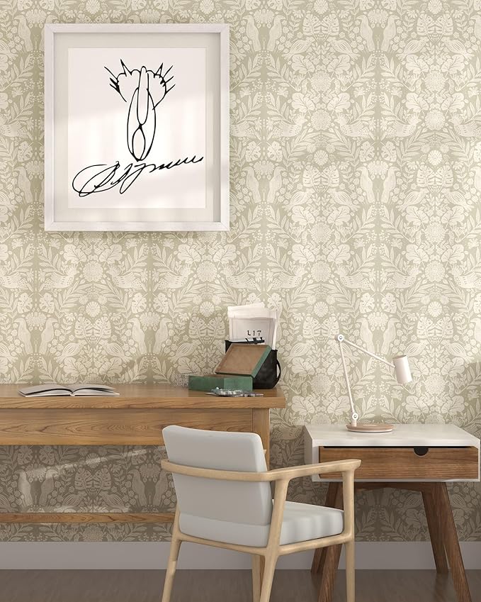 Boho Wallpaper Peel and Stick Wallpaper Vintage Leaf Contact Paper Self Adhesive Wall Paper Removable 17.3" X 78.8" Beige Art Decoration Floral Wallpapers for Bedroom Home Kitchen Cabinets Vinyl