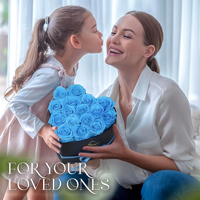 GLAMOUR BOUTIQUE 16 Flower Forever Heart Shape Box - Preserved Roses Gift for Her, Preserved Flowers, Teal