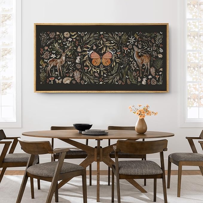 SIGNFORD Extra Large Framed Canvas Print Wall Art Enchanted Wildlife Garden Illustrations Modern Art Relax/Calm Warm for Living Room, Bedroom, Office - 60"x30"