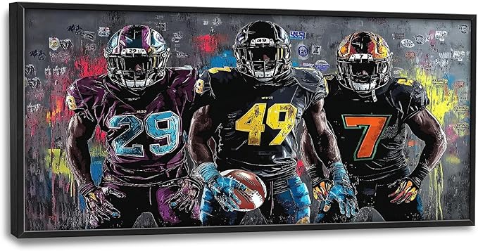 Large Football Wall Art for Living Room, Framed Oversized Graffiti Sport Wall Decor Cool Canvas Painting Pictures for Men Modern Artwork for Living Room Bathroom Bedroom Office Dining Room 60"x30"