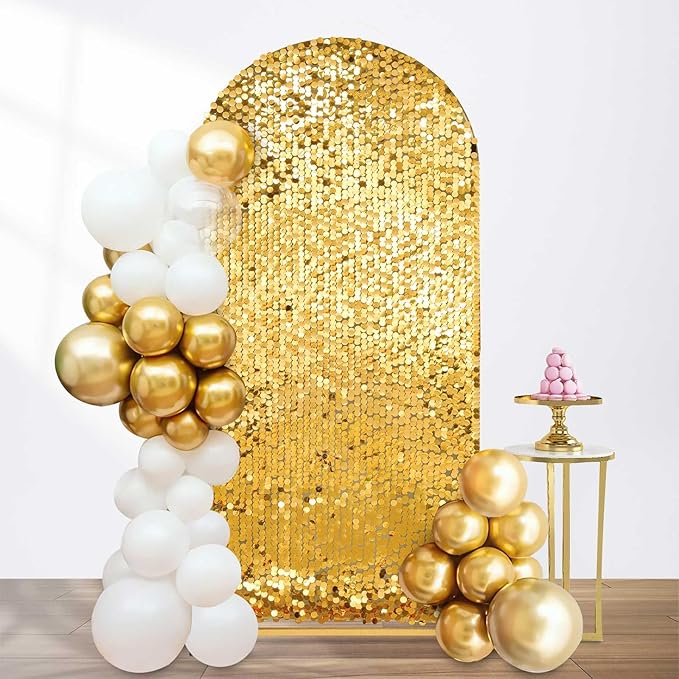 7.2FT Gold Sequin Backdrop Cover: Big Payette Glitter Fabric Arch Covers for Birthday Party Baby Shower Decorations