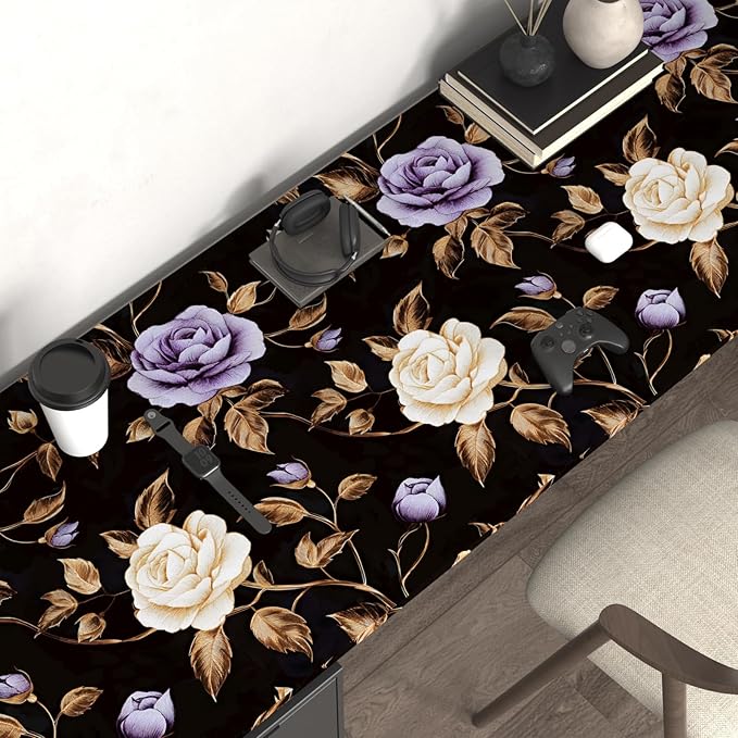 Golden Floral Wallpaper Peel and Stick Vintage Purple Gold Rose Contact Paper Self Adhesive Removable Retro Dark Flower Wall Mural for Bedroom Walls Shelves Cabinet Table Decor 17.5" x 118"