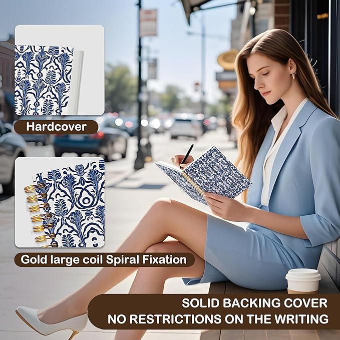 VIIJJUE Blue and White Porcelain Notebook Journal, Blue Flowers Notebooks for Note Taking, Hardcover Spiral Journal 5.5x8.3 Inch