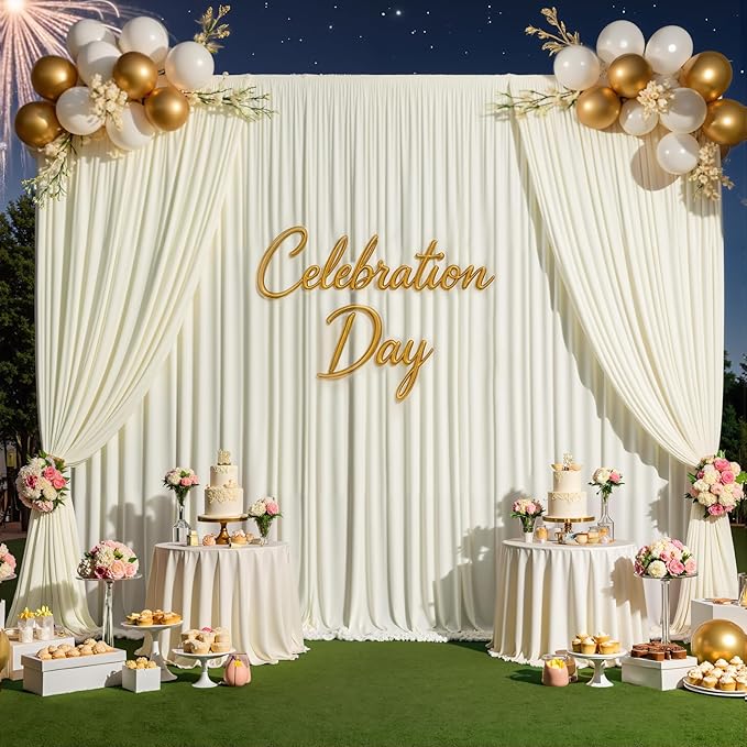 gogoparti 40ft x 12ft Ivory Wrinkle-Free Backdrop Curtain for Wedding Parties, Thick Polyester 8 Panels 5x12ft for Wedding Birthday Baby Shower Halloween Photography Party Background