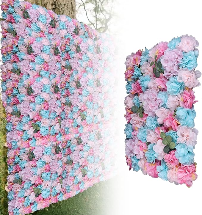LOYALHEARTDY Artificial Flower Wall Panels 12 Pack 16 x 24 Flower Walls Mat Silk Rose Hydrangea Flower Panels for Backdrop Event Party Wedding Wall Decoration