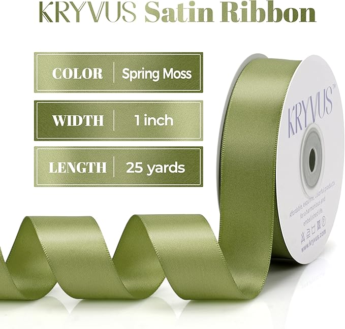 Moss Green Satin Ribbon, Double Faced 1 Inch X 25 Yards Moss Green Ribbon, Premium Satin Ribbon for Gift Wrapping, Crafts, Hair Bow Making, Sewing, Flower Bouquet, Wedding Party Decor