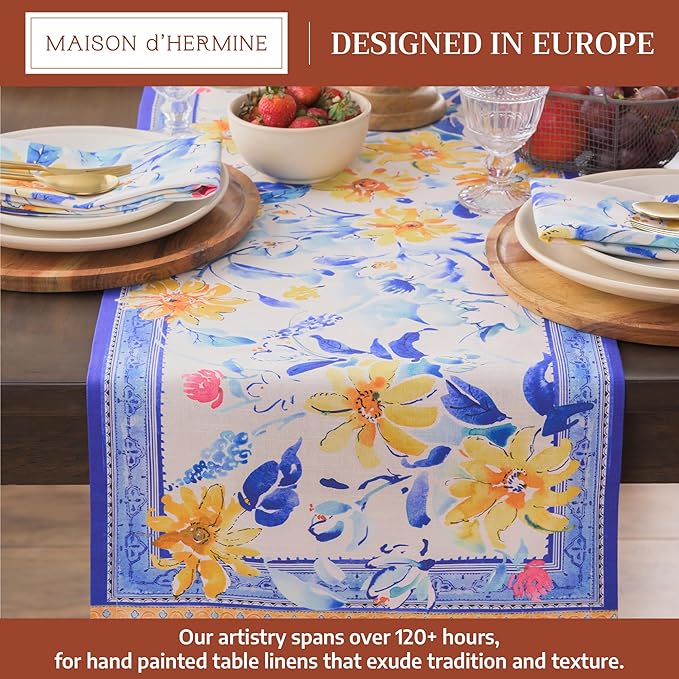 Maison d'Hermine Table Runner 100% Cotton Double Layer Table Runners 72 inches Long Decorative for Home Kitchen Dining Party Baby Shower Wedding Bridal Shower Spring Summer (Girassol, 14.50" x 72")