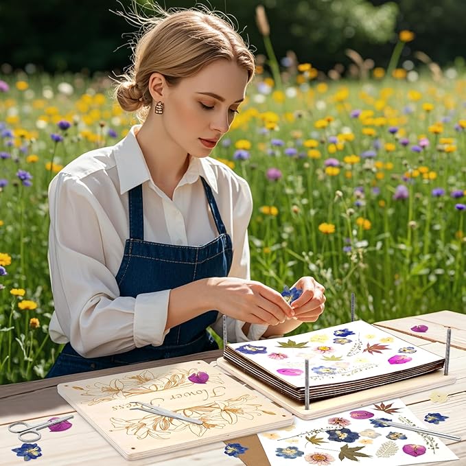 GTQYYF Extra Large Flower Press Kit 11.02 x11.02 inches with Storage Bag,Solid Wood Flower Press Kit - DIY Arts and Craft Kit 10 -Layers, Ideal Gift for Flower & Plant Lovers